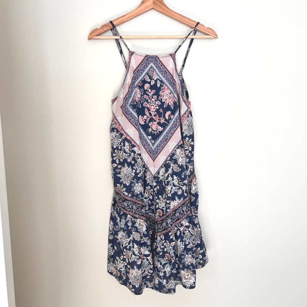 American Eagle Floral Paisley Halter Dress Blue Pink Boho festival beach Women S